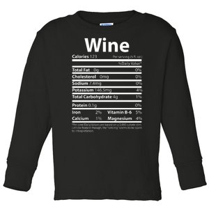 Funny Thanksgiving Wine Nutritional Values Toddler Long Sleeve Shirt