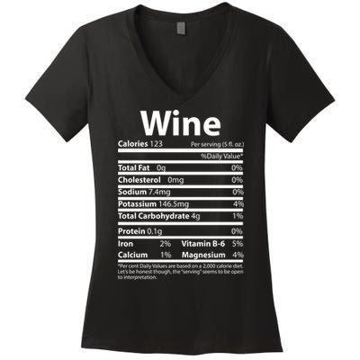 Funny Thanksgiving Wine Nutritional Values Women's V-Neck T-Shirt