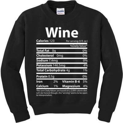 Funny Thanksgiving Wine Nutritional Values Kids Sweatshirt