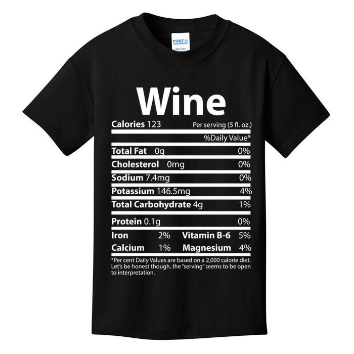 Funny Thanksgiving Wine Nutritional Values Kids T-Shirt