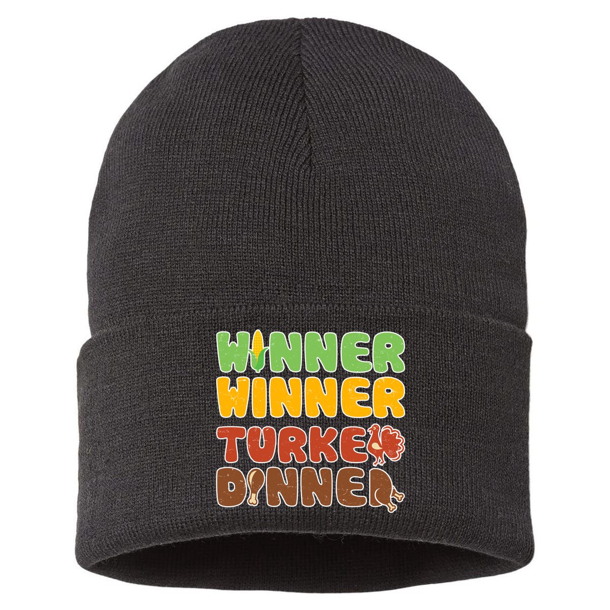 Funny Thanksgiving Winner Winner Turkey Dinner  Sustainable Knit Beanie