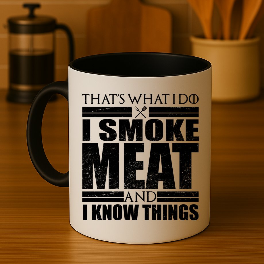 Funny That's What I Do I Smoke Meat and I Know Things Mug