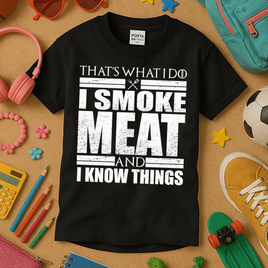 Funny That's What I Do I Smoke Meat and I Know Things Kids T-Shirt