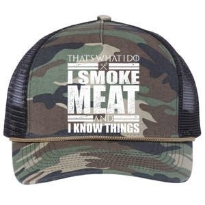 Funny That's What I Do I Smoke Meat and I Know Things Retro Rope Trucker Hat Cap