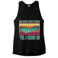 Funny The Party Don't Start 'Til I Croc In Ladies PosiCharge Tri-Blend Wicking Tank