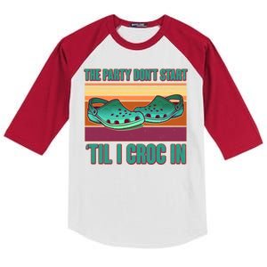 Funny The Party Don't Start 'Til I Croc In Kids Colorblock Raglan Jersey