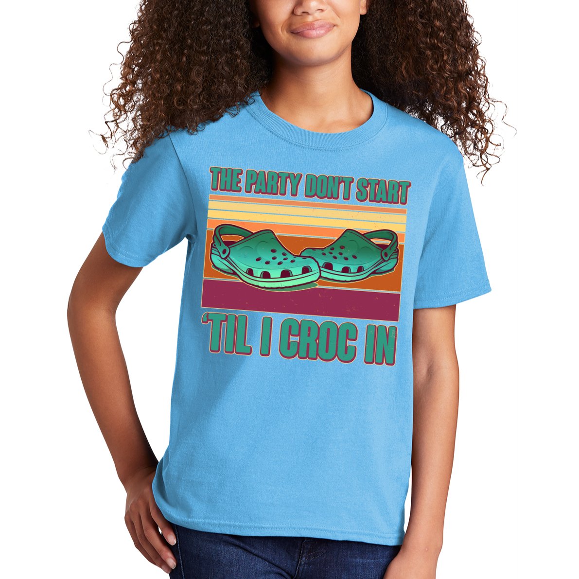 Funny The Party Don't Start 'Til I Croc In Kids T-Shirt