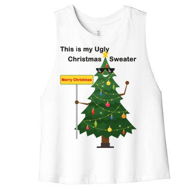 Funny This Is My Ugly Christmas Sweater Women's Racerback Cropped Tank