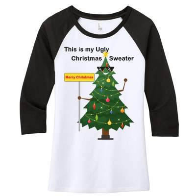 Funny This Is My Ugly Christmas Sweater Women's Tri-Blend 3/4-Sleeve Raglan Shirt