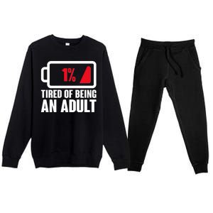 Funny Tired of Being An Adult Low Battery Premium Crewneck Sweatsuit Set