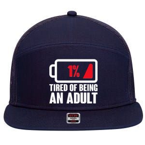 Funny Tired of Being An Adult Low Battery 7 Panel Mesh Trucker Snapback Hat