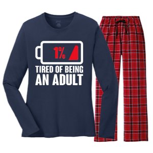 Funny Tired of Being An Adult Low Battery Women's Long Sleeve Flannel Pajama Set 