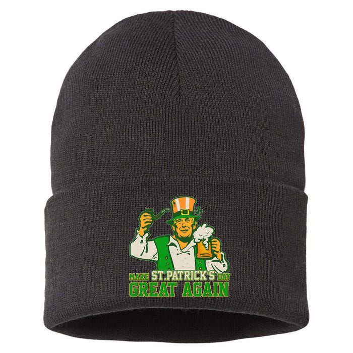 Funny Trump Make St Patrick's Day Great Again Sustainable Knit Beanie