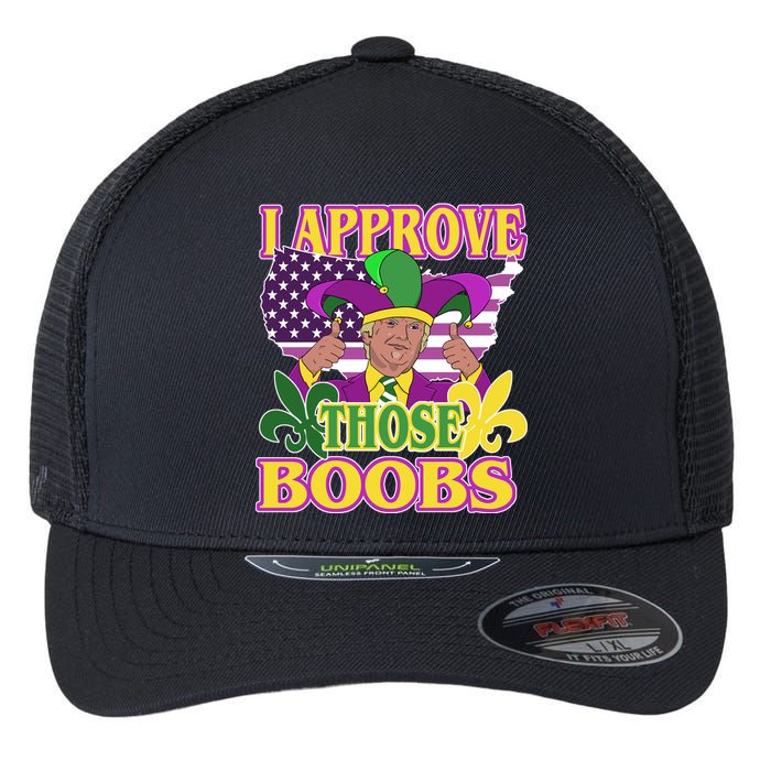 Funny Trump Mardi Gras Boobs Flexfit Unipanel Trucker Cap