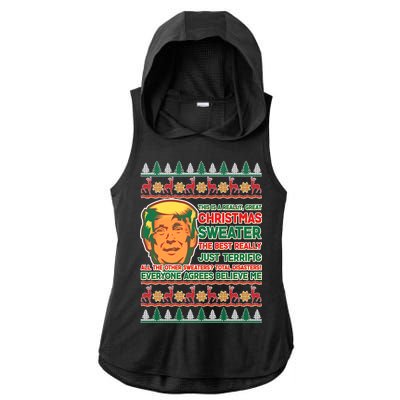 Funny Trump Ugly Christmas Sweater Ladies PosiCharge Tri-Blend Wicking Draft Hoodie Tank