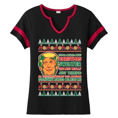 Funny Trump Ugly Christmas Sweater Ladies Halftime Notch Neck Tee