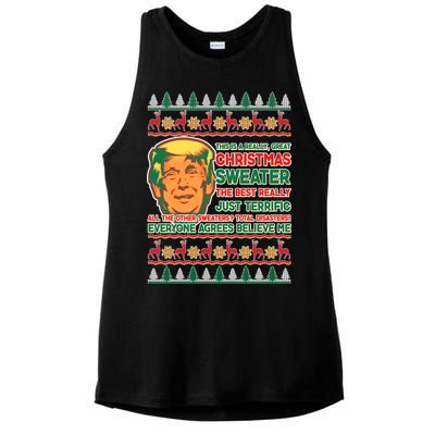 Funny Trump Ugly Christmas Sweater Ladies PosiCharge Tri-Blend Wicking Tank