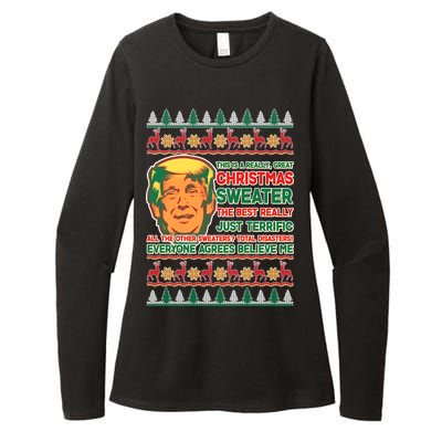 Funny Trump Ugly Christmas Sweater Womens CVC Long Sleeve Shirt