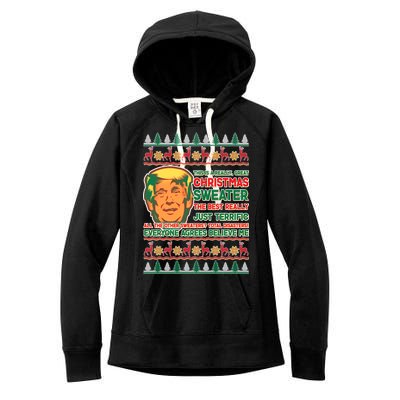 Funny Trump Ugly Christmas Sweater Women's Fleece Hoodie