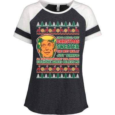 Funny Trump Ugly Christmas Sweater Enza Ladies Jersey Colorblock Tee