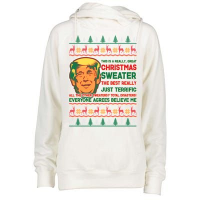 Funny Trump Ugly Christmas Sweater Womens Funnel Neck Pullover Hood