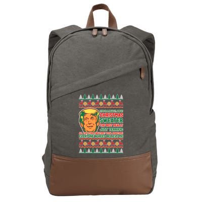 Funny Trump Ugly Christmas Sweater Cotton Canvas Backpack