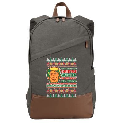 Funny Trump Ugly Christmas Sweater Cotton Canvas Backpack