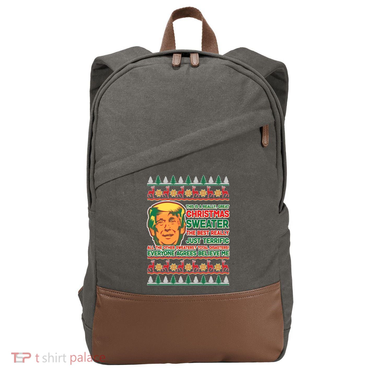 Funny Trump Ugly Christmas Sweater Cotton Canvas Backpack