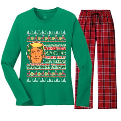 Funny Trump Ugly Christmas Sweater Women's Long Sleeve Flannel Pajama Set 