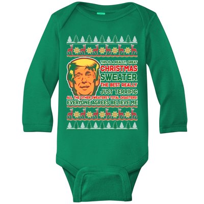 Funny Trump Ugly Christmas Sweater Baby Long Sleeve Bodysuit