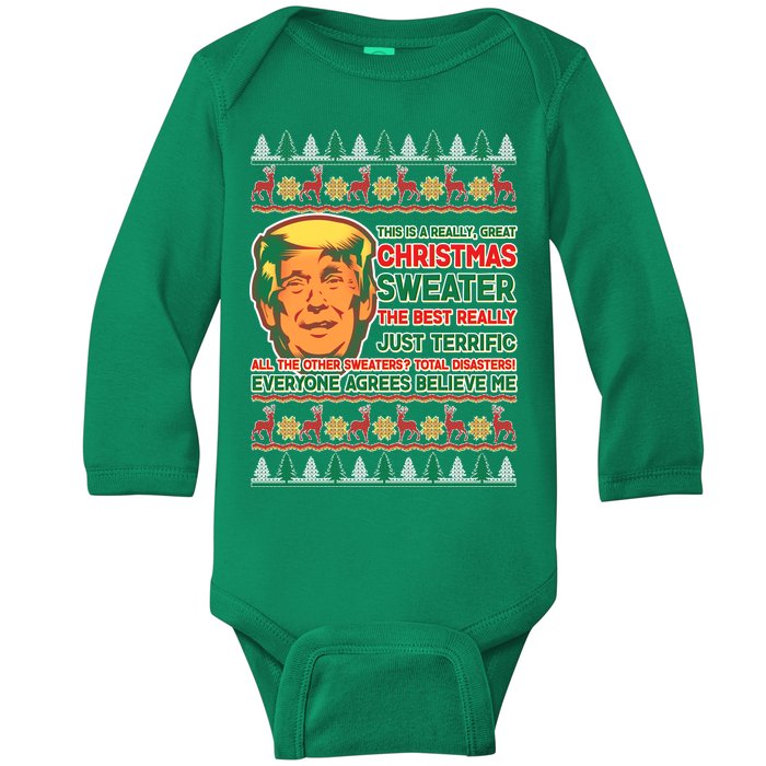 Funny Trump Ugly Christmas Sweater Baby Long Sleeve Bodysuit