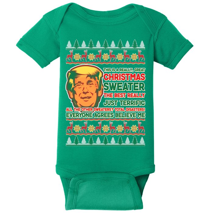 Funny Trump Ugly Christmas Sweater Baby Bodysuit