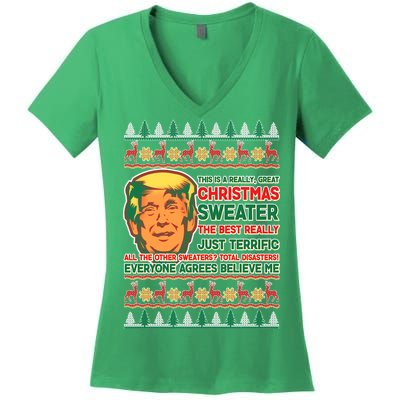 Funny Trump Ugly Christmas Sweater Women's V-Neck T-Shirt