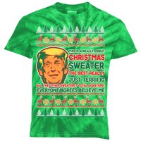 Funny Trump Ugly Christmas Sweater Kids Tie-Dye T-Shirt