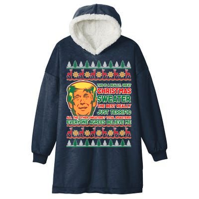 Funny Trump Ugly Christmas Sweater Hooded Wearable Blanket