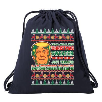 Funny Trump Ugly Christmas Sweater Drawstring Bag