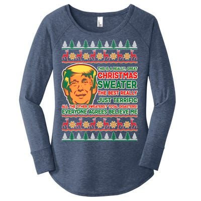 Funny Trump Ugly Christmas Sweater Women's Perfect Tri Tunic Long Sleeve Shirt