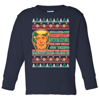 Funny Trump Ugly Christmas Sweater Toddler Long Sleeve Shirt