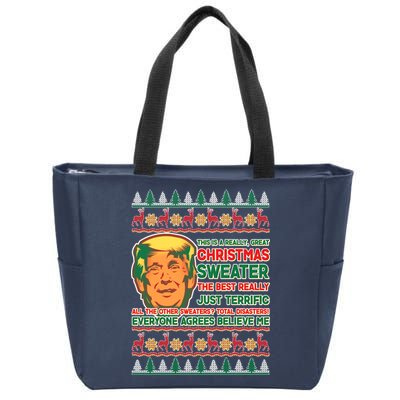 Funny Trump Ugly Christmas Sweater Zip Tote Bag