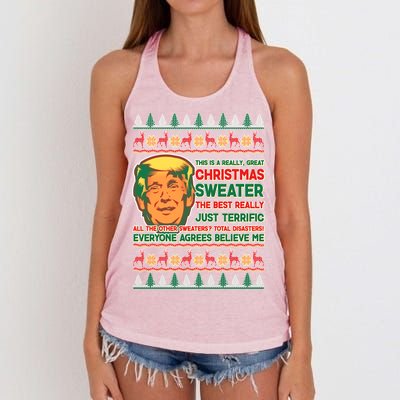 Funny Trump Ugly Christmas Sweater Women's Knotted Racerback Tank