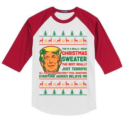 Funny Trump Ugly Christmas Sweater Kids Colorblock Raglan Jersey