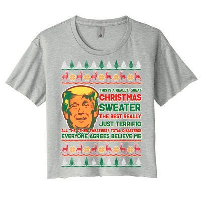 Funny Trump Ugly Christmas Sweater Women's Crop Top Tee