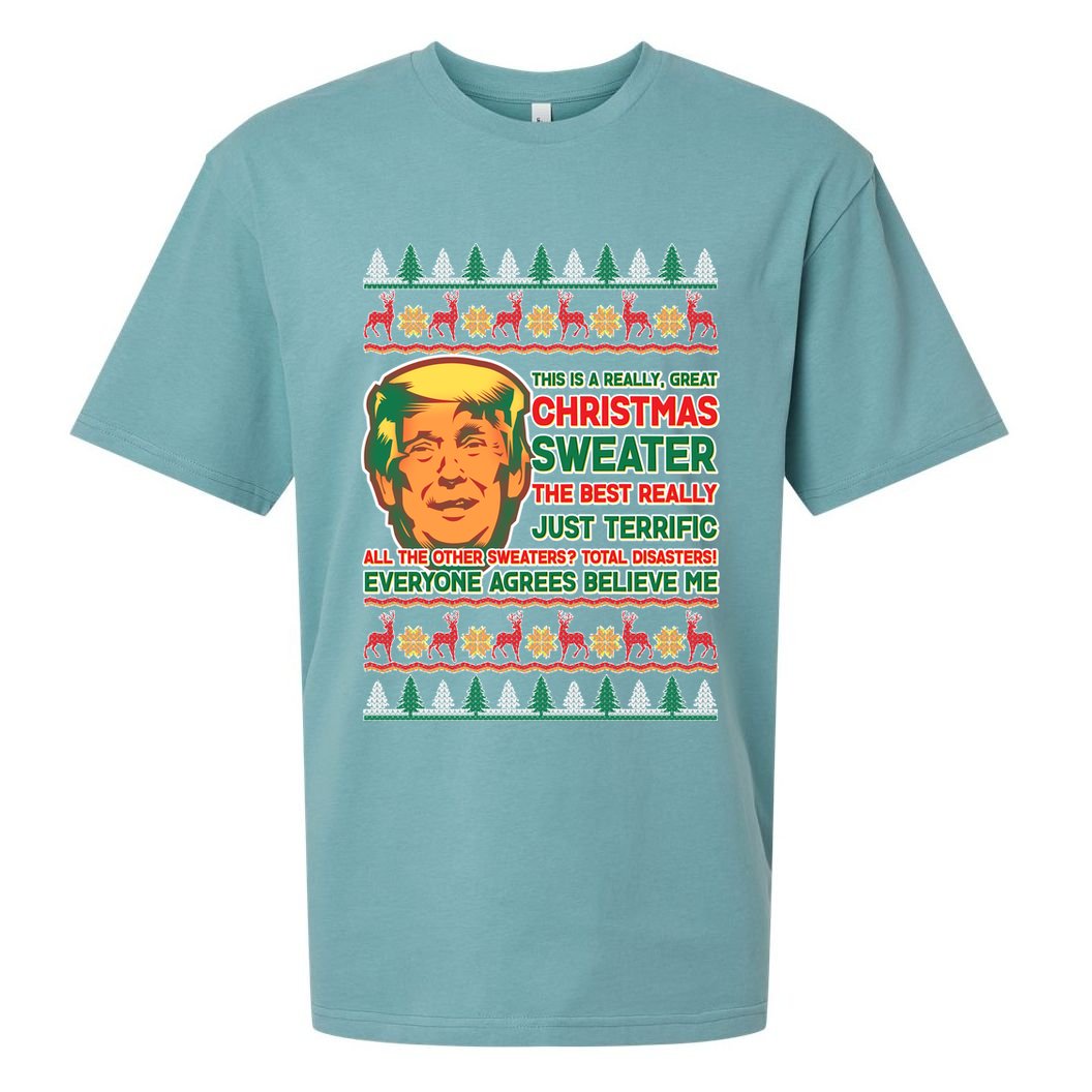 Funny Trump Ugly Christmas Sweater Sueded Cloud Jersey T-Shirt