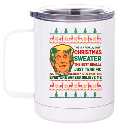 Funny Trump Ugly Christmas Sweater 12 oz Stainless Steel Tumbler Cup