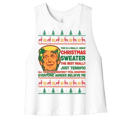 Funny Trump Ugly Christmas Sweater Women's Racerback Cropped Tank