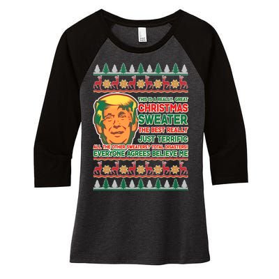 Funny Trump Ugly Christmas Sweater Women's Tri-Blend 3/4-Sleeve Raglan Shirt