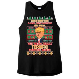 Funny Trump Very Merry Ugly Christmas Sweater Ladies PosiCharge Tri-Blend Wicking Tank