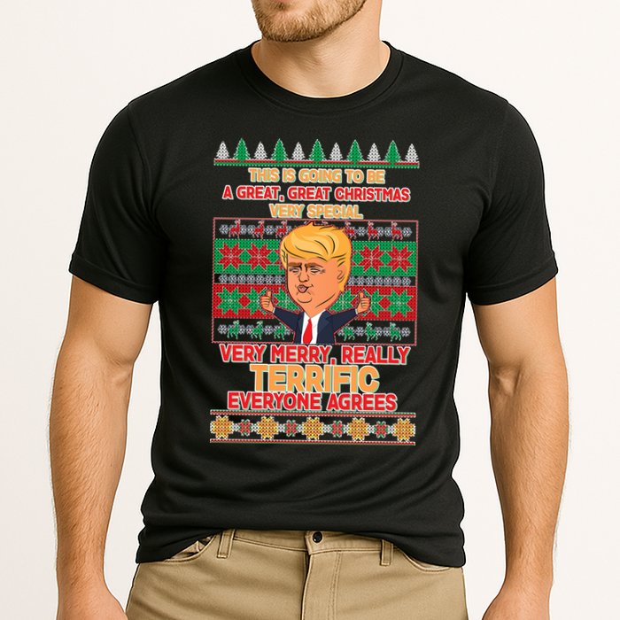Funny Trump Very Merry Ugly Christmas Sweater Cooling Performance Crew T-Shirt