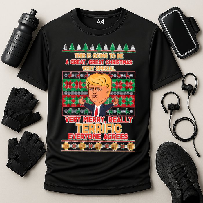 Funny Trump Very Merry Ugly Christmas Sweater Cooling Performance Crew T-Shirt