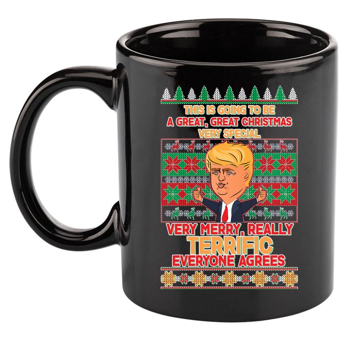 Funny Trump Very Merry Ugly Christmas Sweater 11oz C Handle Ceramic Mug